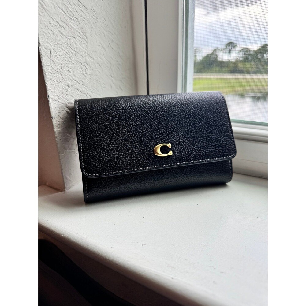 Coach Black Pebbled Leather Wallet with Gold 'C' Hardware
